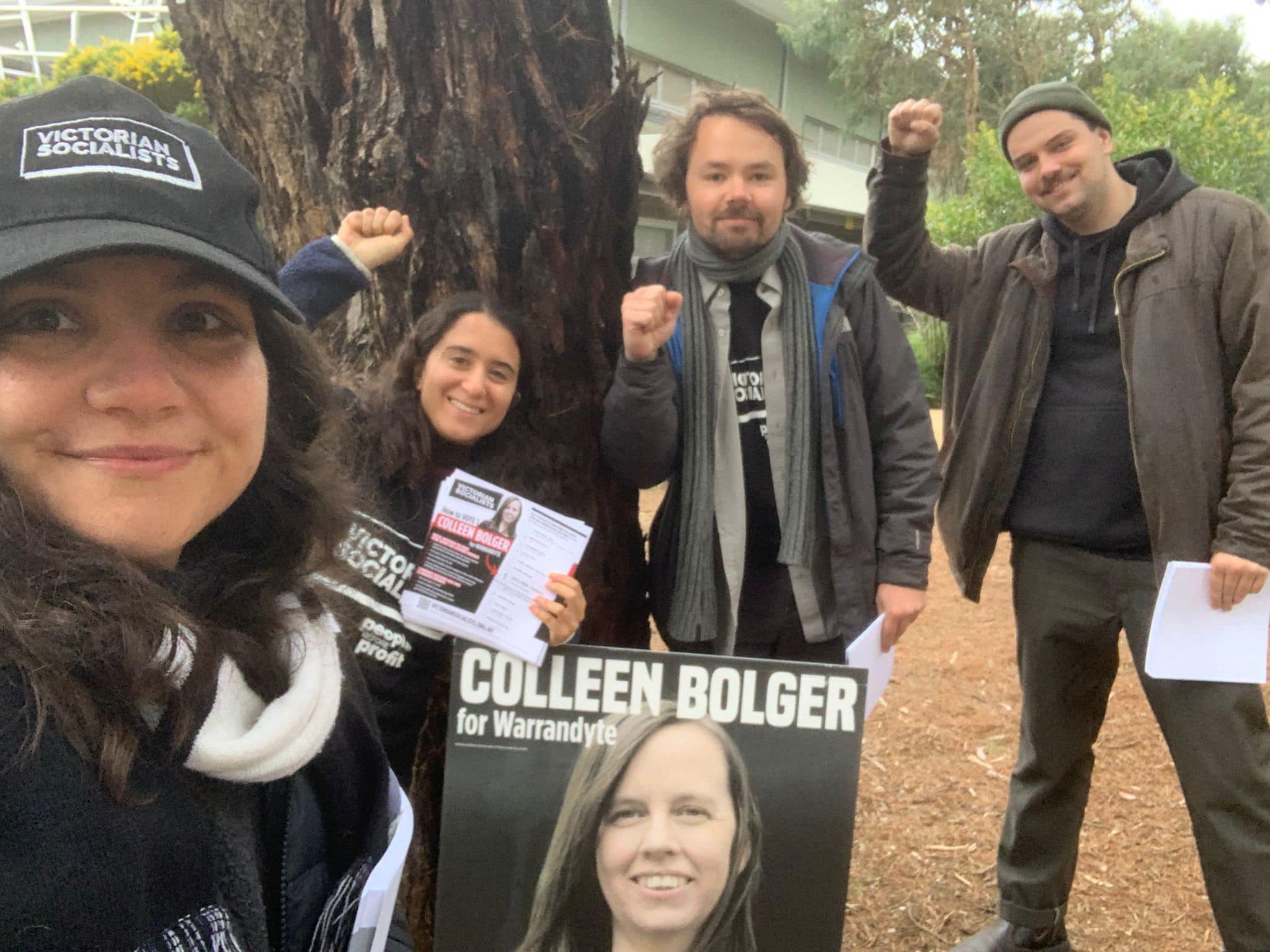 Victorian Socialists campaigners on election day in Warrandyte