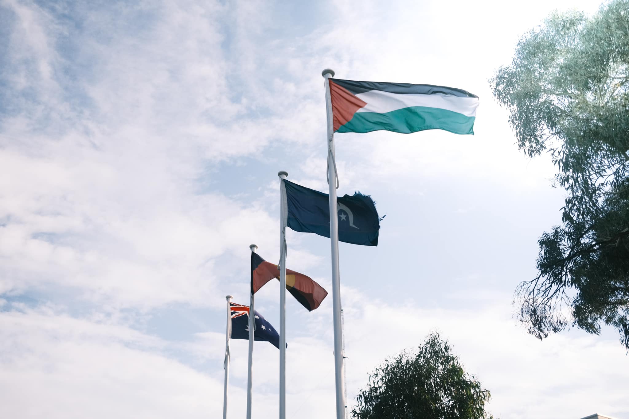 The Palestinian flag flying above Braybrook Community Hub