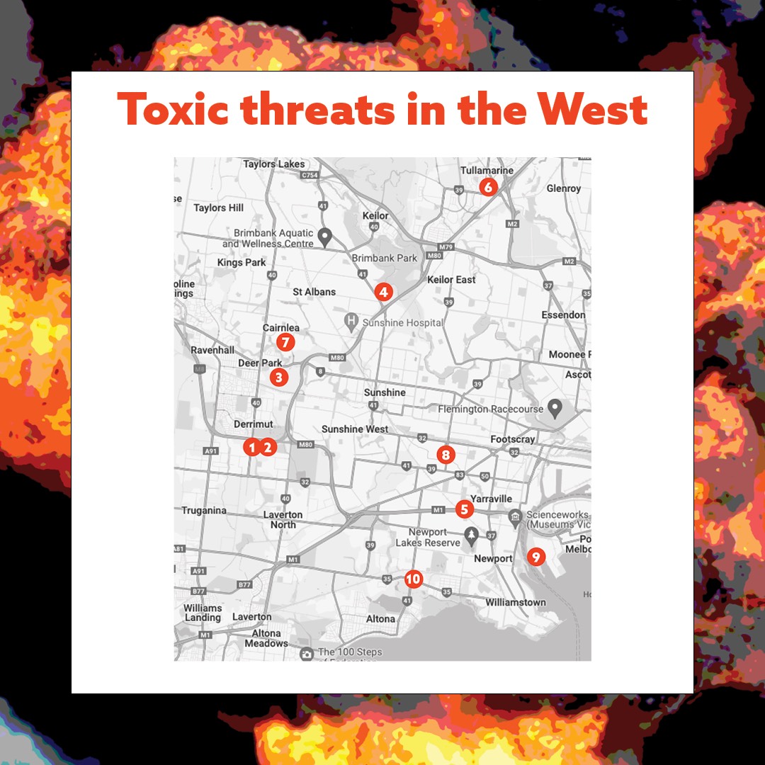 A map of the locations of toxic fires in Melbourne's western suburbs