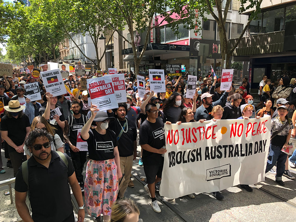 The Victorian Socialists contingent on the Invasion Day march in Melbourne