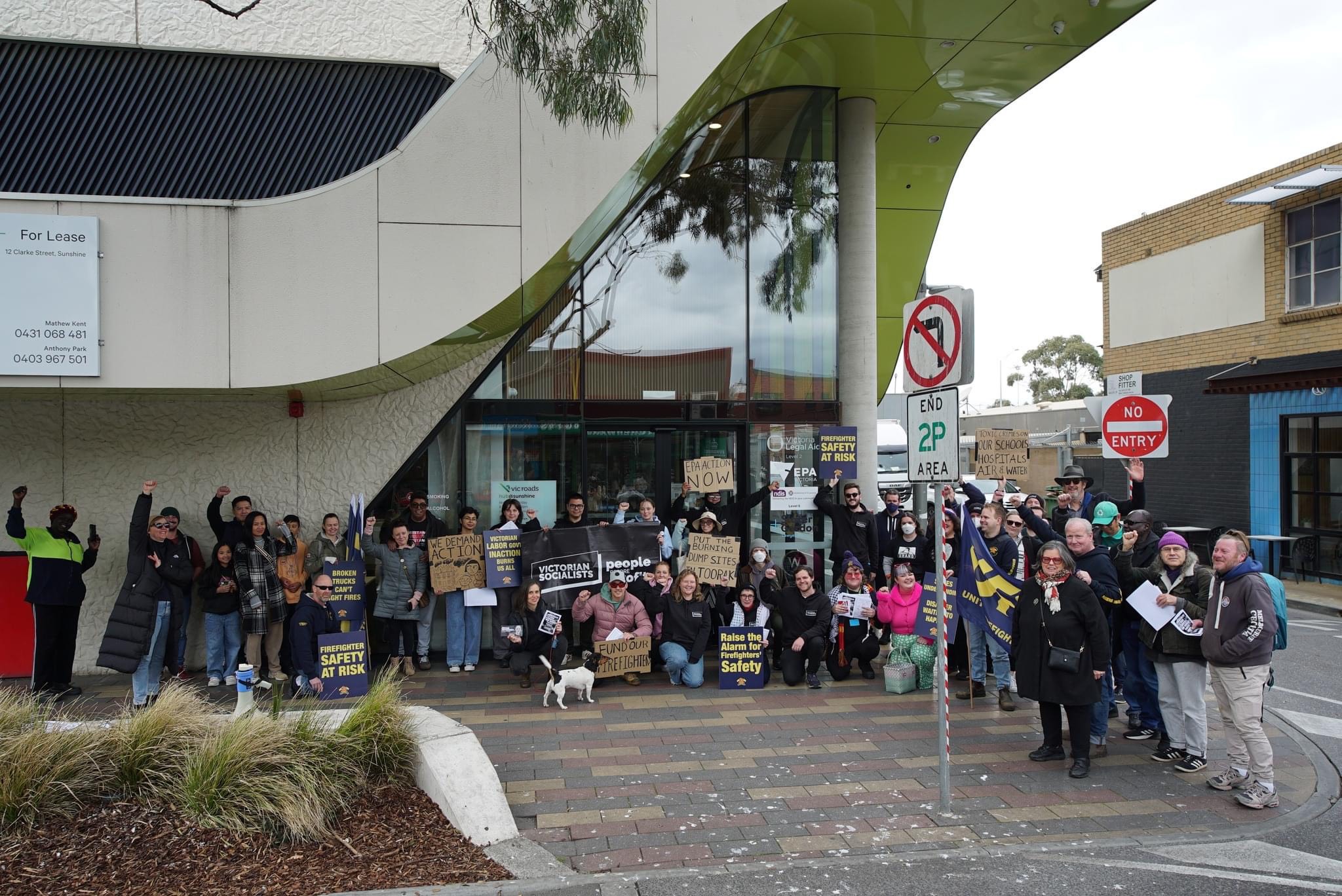 Community members rally outside the Environmental Protection Authority office in Sunshine on 3 August