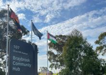 Palestine flag flying above Braybrook Community Hub